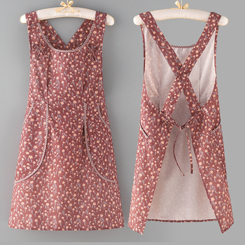 Безръкавна престилка за кухня – бамбуково-бамучна материя, антизамърсяваща, модерен флорален принт с цветя/трева/листа, за възрастни