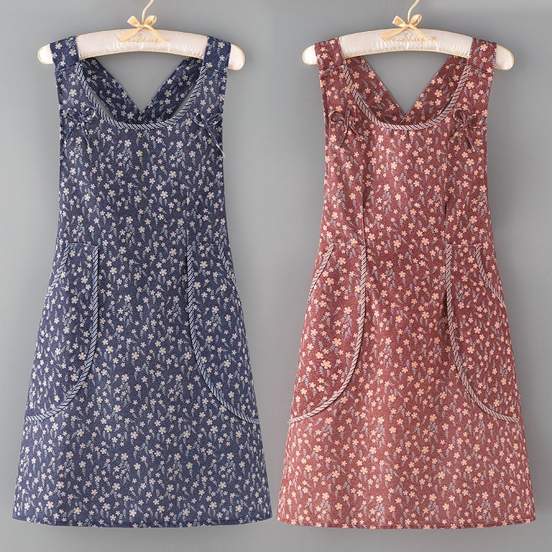 Безръкавна престилка за кухня – бамбуково-бамучна материя, антизамърсяваща, модерен флорален принт с цветя/трева/листа, за възрастни