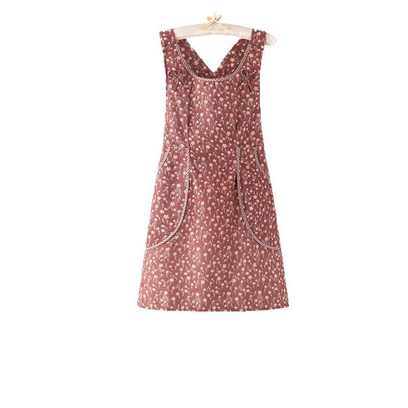 Безръкавна престилка за кухня – бамбуково-бамучна материя, антизамърсяваща, модерен флорален принт с цветя/трева/листа, за възрастни