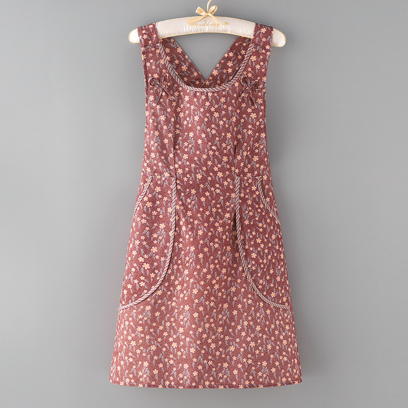 Безръкавна престилка за кухня – бамбуково-бамучна материя, антизамърсяваща, модерен флорален принт с цветя/трева/листа, за възрастни