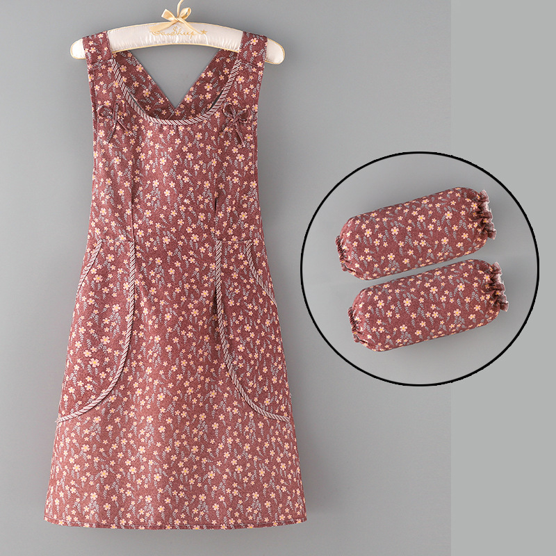 Безръкавна престилка за кухня – бамбуково-бамучна материя, антизамърсяваща, модерен флорален принт с цветя/трева/листа, за възрастни