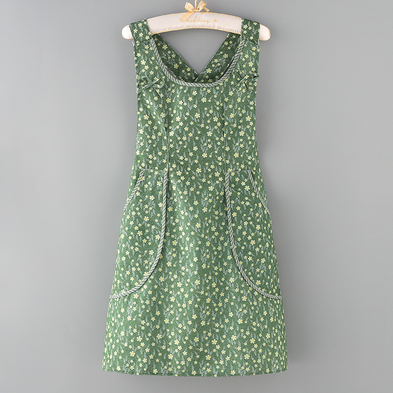 Безръкавна престилка за кухня – бамбуково-бамучна материя, антизамърсяваща, модерен флорален принт с цветя/трева/листа, за възрастни