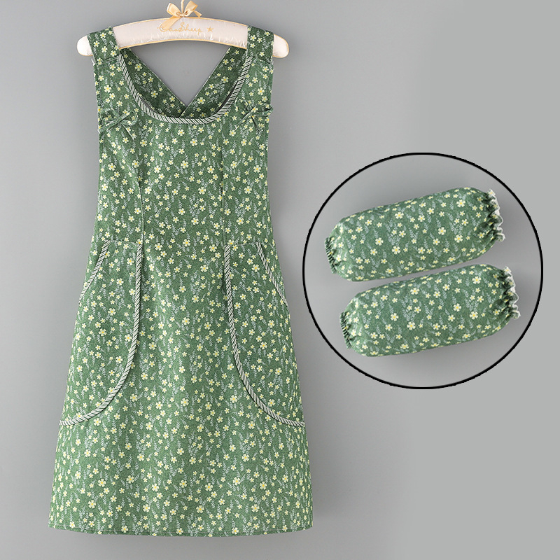 Безръкавна престилка за кухня – бамбуково-бамучна материя, антизамърсяваща, модерен флорален принт с цветя/трева/листа, за възрастни