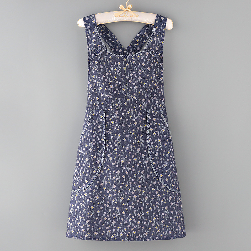 Безръкавна престилка за кухня – бамбуково-бамучна материя, антизамърсяваща, модерен флорален принт с цветя/трева/листа, за възрастни