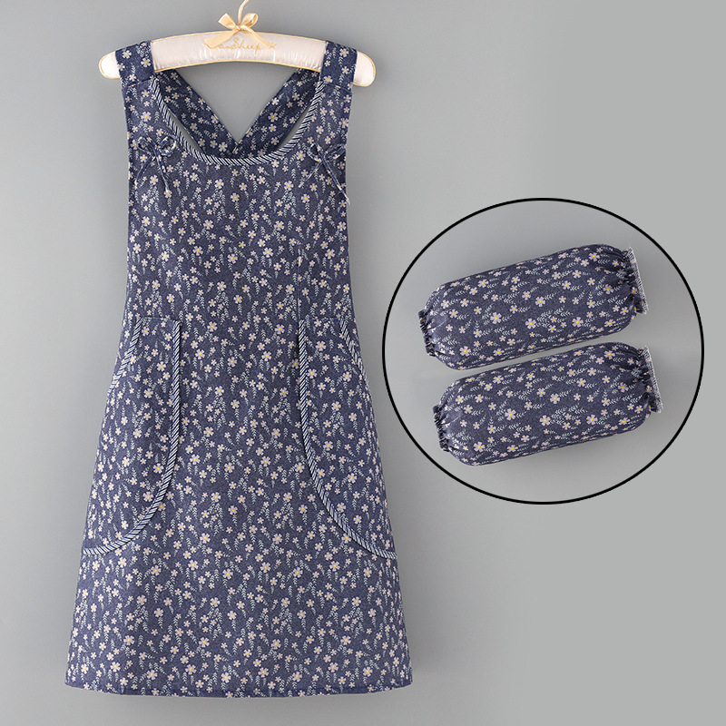 Безръкавна престилка за кухня – бамбуково-бамучна материя, антизамърсяваща, модерен флорален принт с цветя/трева/листа, за възрастни