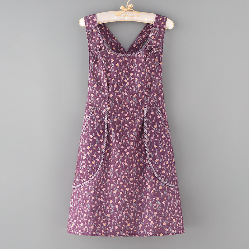 Безръкавна престилка за кухня – бамбуково-бамучна материя, антизамърсяваща, модерен флорален принт с цветя/трева/листа, за възрастни