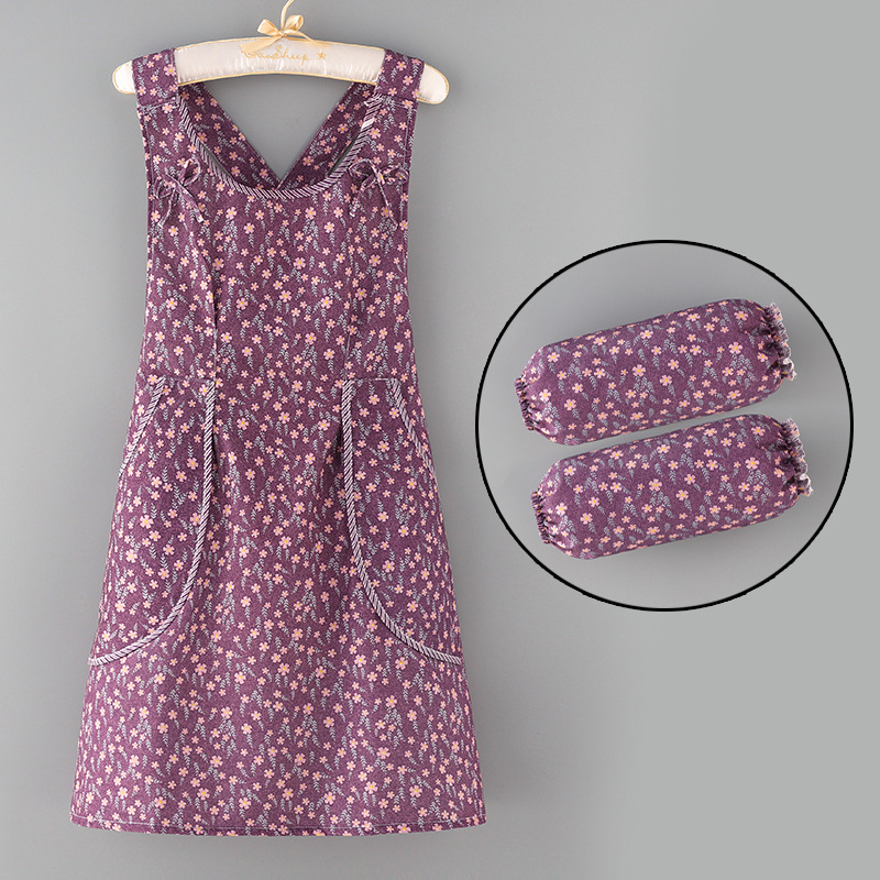 Безръкавна престилка за кухня – бамбуково-бамучна материя, антизамърсяваща, модерен флорален принт с цветя/трева/листа, за възрастни