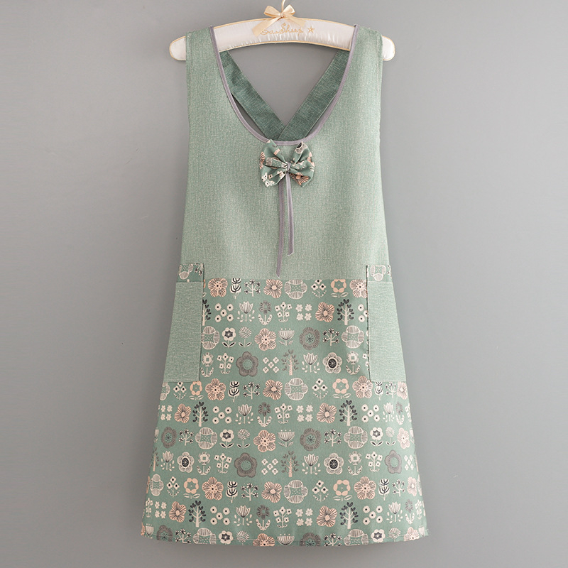 Безръкавна престилка за кухня – бамбуково-бамучна материя, антизамърсяваща, модерен флорален принт с цветя/трева/листа, за възрастни