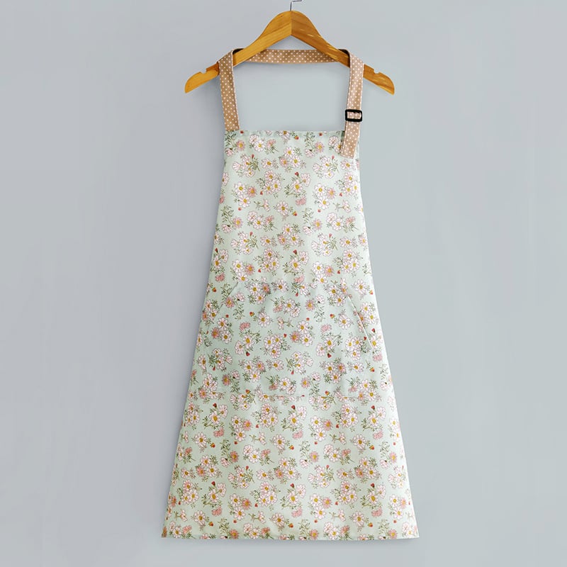 Безръкавна престилка за кухня – бамбуково-бамучна материя, антизамърсяваща, модерен флорален принт с цветя/трева/листа, за възрастни