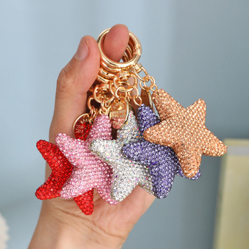 Kulcstartó Rhinestone pentagram kristállyal, aranyos stílusú lányoknak, autókulcstartó, táskára függő medál — édes ajándék