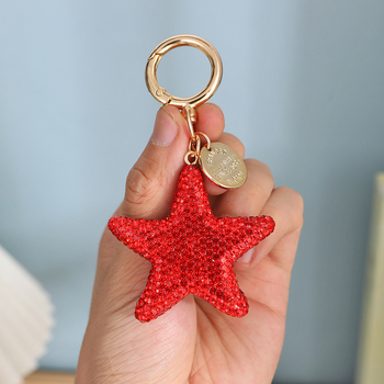 Kulcstartó Rhinestone pentagram kristállyal, aranyos stílusú lányoknak, autókulcstartó, táskára függő medál — édes ajándék