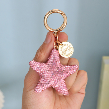 Kulcstartó Rhinestone pentagram kristállyal, aranyos stílusú lányoknak, autókulcstartó, táskára függő medál — édes ajándék