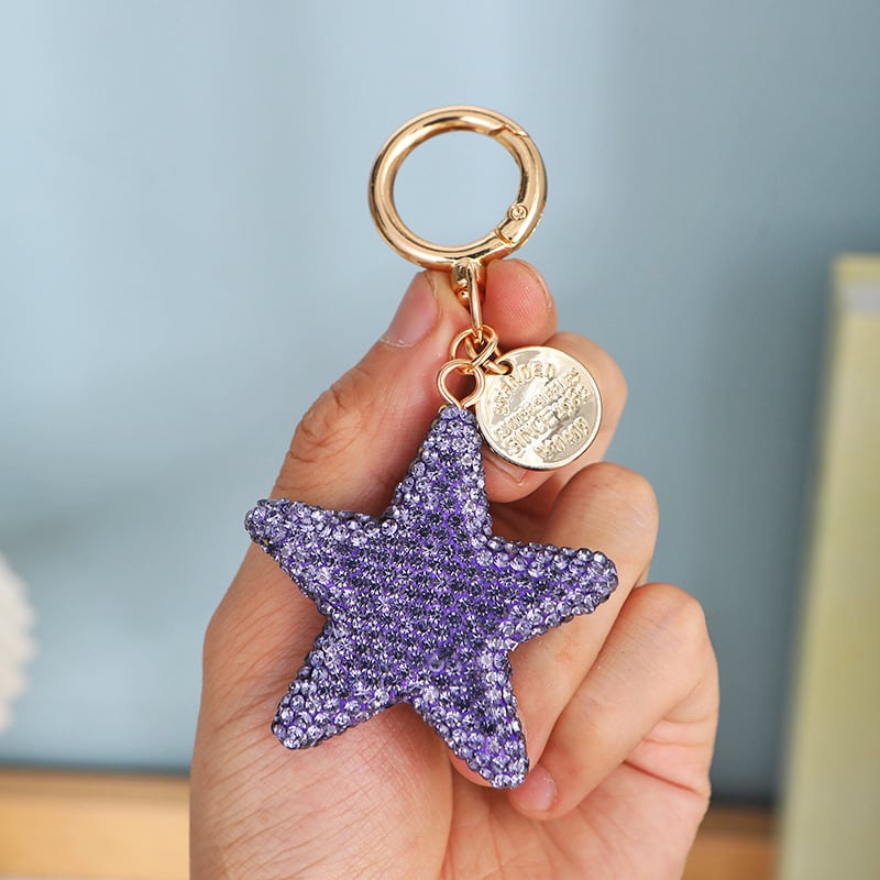 Kulcstartó Rhinestone pentagram kristállyal, aranyos stílusú lányoknak, autókulcstartó, táskára függő medál — édes ajándék