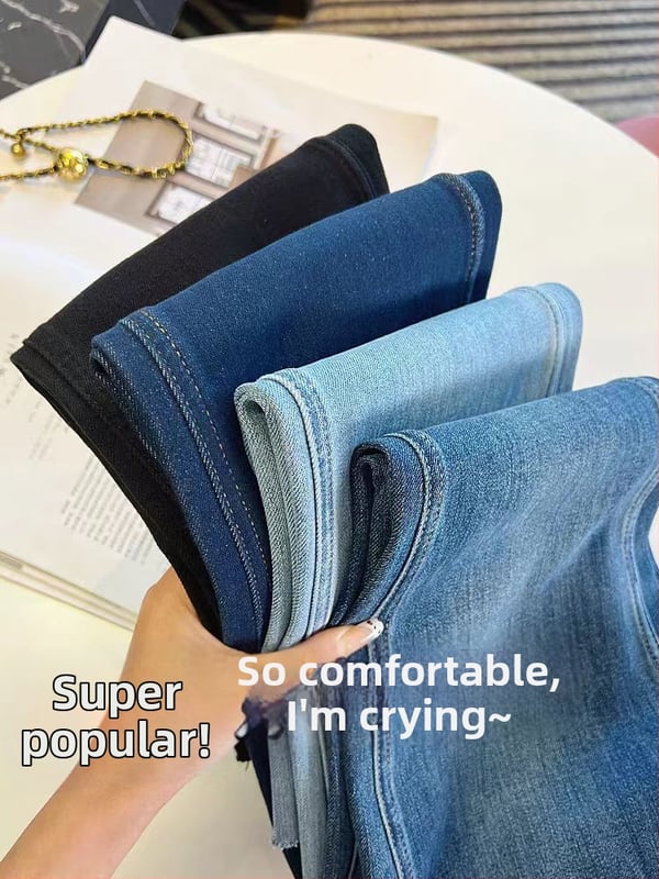 Τζιν εγκυμοσύνης από βαμβάκι με ελαστικότητα τετραπλής κατεύθυνσης και στήριξη κοιλιάς, φαρδιά γραμμή, 70-80% βαμβάκι