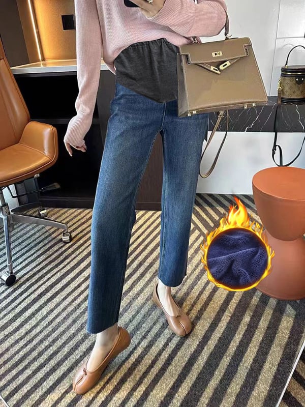 Τζιν εγκυμοσύνης από βαμβάκι με ελαστικότητα τετραπλής κατεύθυνσης και στήριξη κοιλιάς, φαρδιά γραμμή, 70-80% βαμβάκι