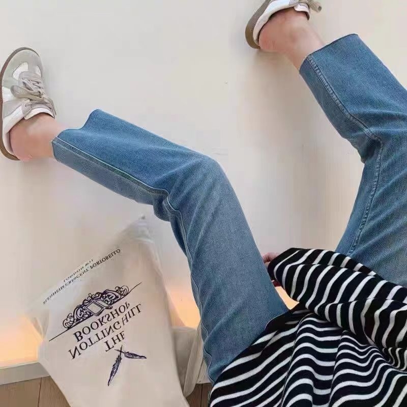 Τζιν εγκυμοσύνης από βαμβάκι με ελαστικότητα τετραπλής κατεύθυνσης και στήριξη κοιλιάς, φαρδιά γραμμή, 70-80% βαμβάκι