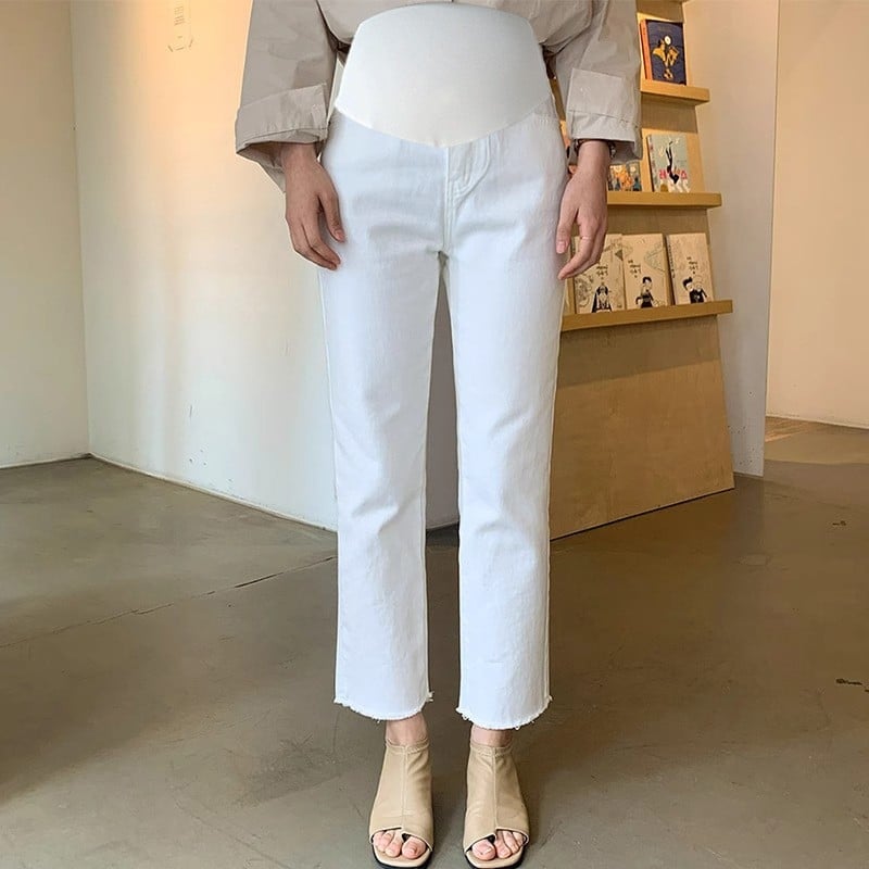 Τζιν εγκυμοσύνης από βαμβάκι με ελαστικότητα τετραπλής κατεύθυνσης και στήριξη κοιλιάς, φαρδιά γραμμή, 70-80% βαμβάκι