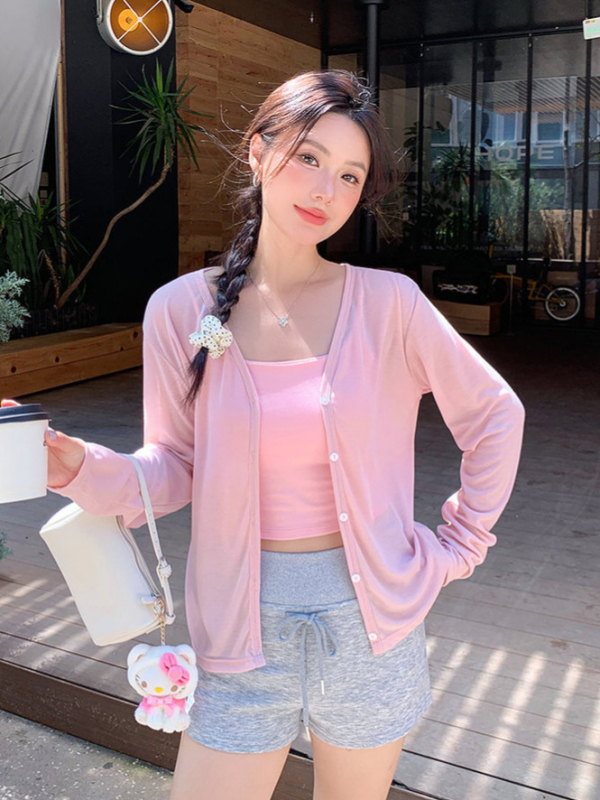 Női Lyocell (Tencel) és poliészter kardigán - laza szabású, UPF50+ napvédelem, háromgombos zár, 2025 tavasz