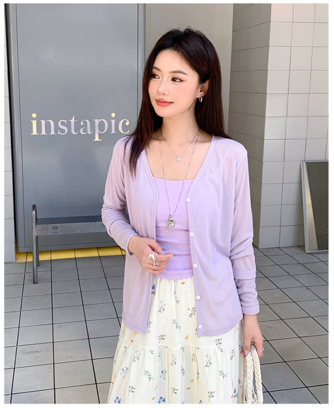 Női Lyocell (Tencel) és poliészter kardigán - laza szabású, UPF50+ napvédelem, háromgombos zár, 2025 tavasz