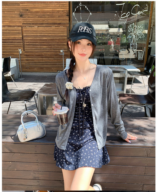 Női Lyocell (Tencel) és poliészter kardigán - laza szabású, UPF50+ napvédelem, háromgombos zár, 2025 tavasz