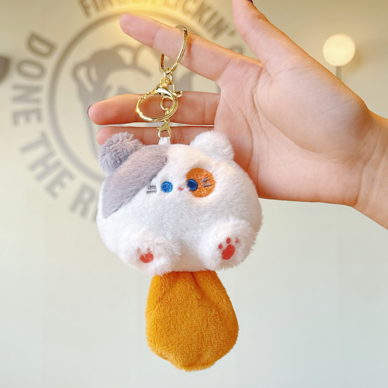 Meisente котешка плюшена ключодържател със писък, дълга опашка, пълнеж PP памук – за възраст 15–35