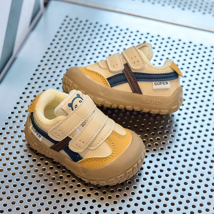 Cipelice za bebe za hodanje - protuklizne, niski gornji dio, sintetička koža, fleece podstava, blok boja, 12–36 mjeseci