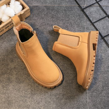 Lányoknak szóló bőrből készült bokacsizma oldalsó cipzárral, felső része valódi bőr, gumi talp, brit stílus, őszi 2025