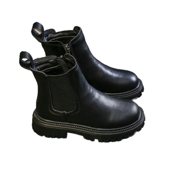 Lányoknak szóló bőrből készült bokacsizma oldalsó cipzárral, felső része valódi bőr, gumi talp, brit stílus, őszi 2025