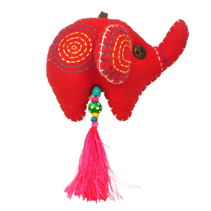 Elefántos kulcstartó, pamut anyag, rajzfilmszerű stílus, kiegészítők és charmok