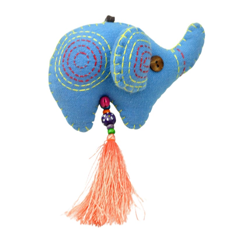 Elefántos kulcstartó, pamut anyag, rajzfilmszerű stílus, kiegészítők és charmok