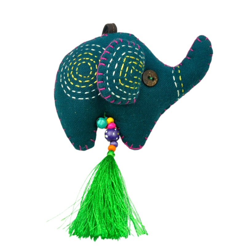 Elefántos kulcstartó, pamut anyag, rajzfilmszerű stílus, kiegészítők és charmok