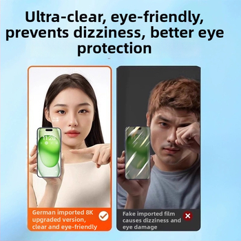 Protecție pentru ecran din sticlă temperată cu protecție AR pentru ochi, film frontal, calitate HD, compatibil cu iPhone 15 Pro Max, 16 Pro și 14 Plus