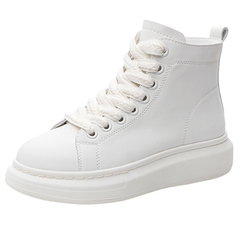 Ženske visoke kožne tenisice s debelim potplatom, gornji dio od prave kože, srednje visine, vezanje šnurkama, casual obuća