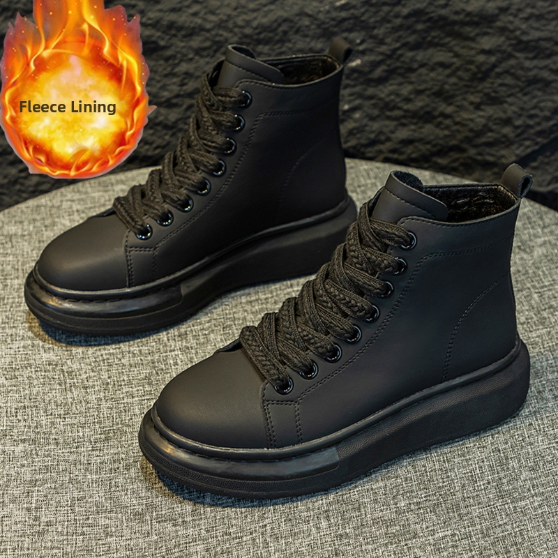 Ženske visoke kožne tenisice s debelim potplatom, gornji dio od prave kože, srednje visine, vezanje šnurkama, casual obuća