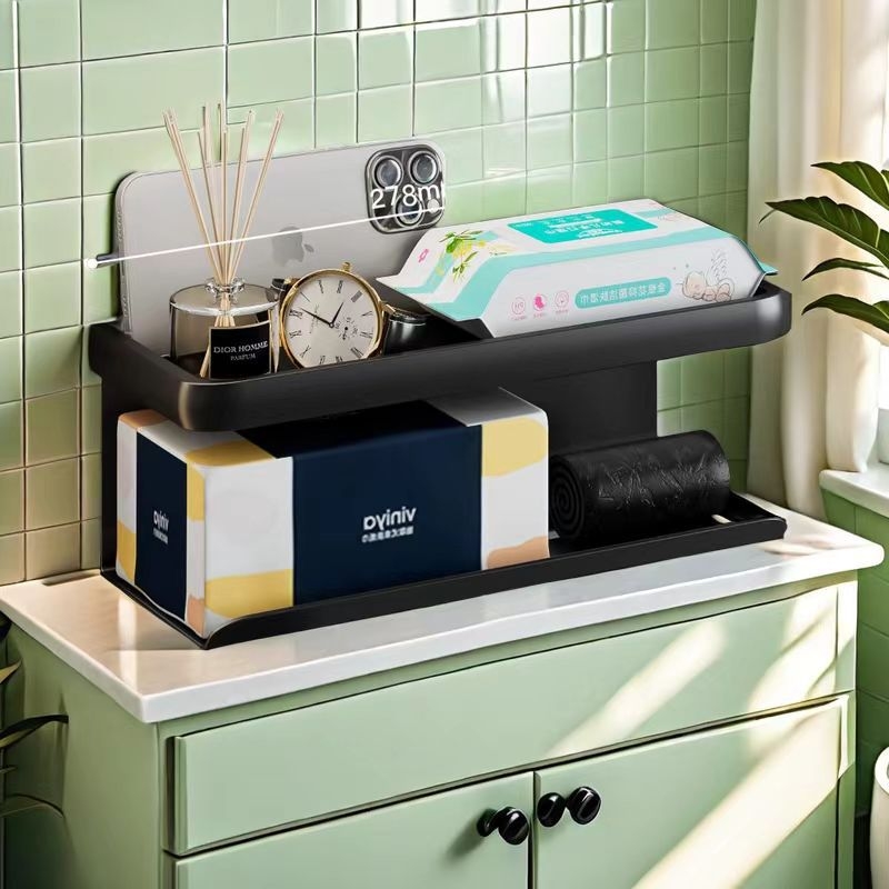 Suport montat pe perete pentru hârtie igienică și raft de depozitare – oțel carbon, formă rotundă, finisaj vopsit, stil Light Luxury, Four Seasons Ai