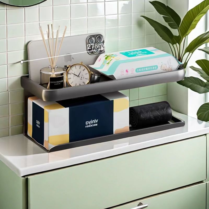 Suport montat pe perete pentru hârtie igienică și raft de depozitare – oțel carbon, formă rotundă, finisaj vopsit, stil Light Luxury, Four Seasons Ai