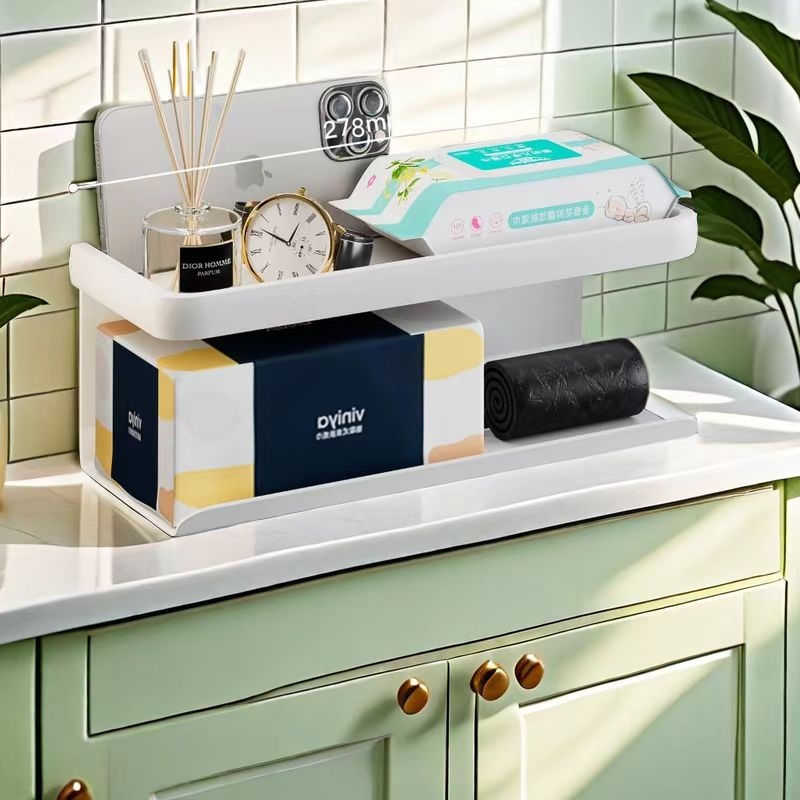 Suport montat pe perete pentru hârtie igienică și raft de depozitare – oțel carbon, formă rotundă, finisaj vopsit, stil Light Luxury, Four Seasons Ai