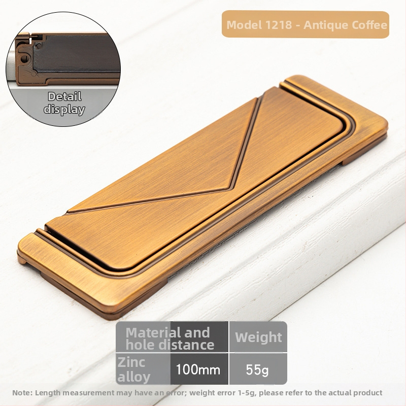 Skrivena plosnata ručka za ormariće, model 1218, cinkova legura, elektroplakiranje, za vrata ormarića, garderobu i ladice