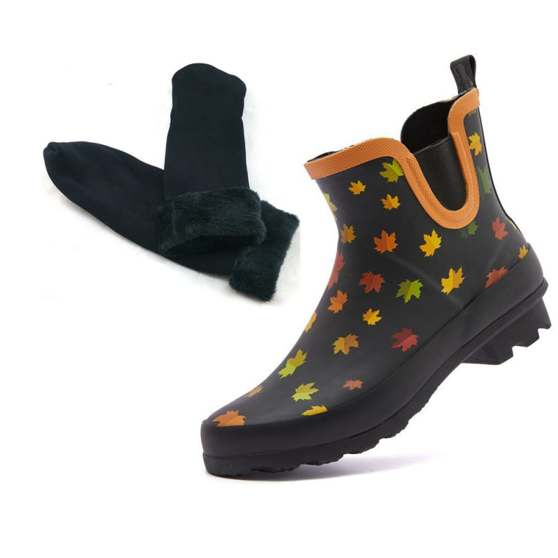 Ghete de ploaie impermeabile pentru femei, cu model floral, slip-on, cauciuc natural, toamnă-iarnă