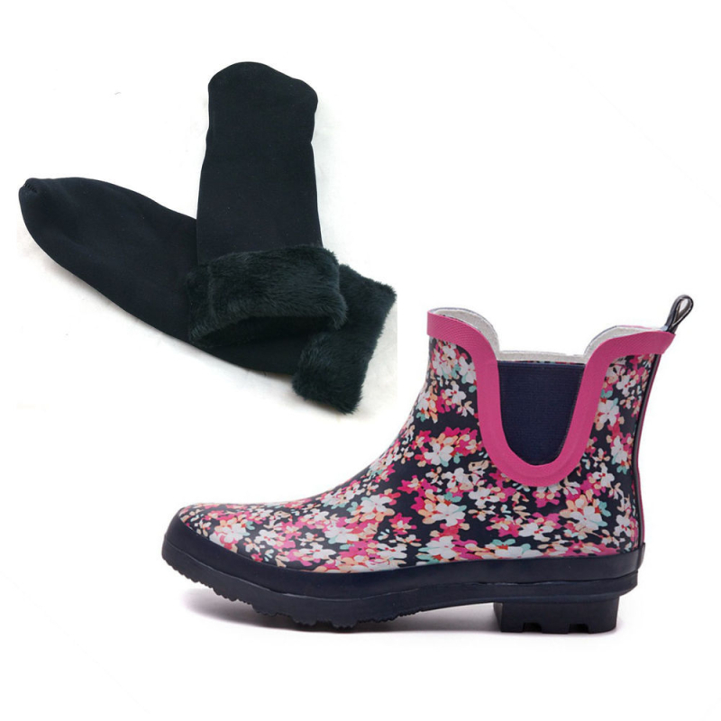 Ghete de ploaie impermeabile pentru femei, cu model floral, slip-on, cauciuc natural, toamnă-iarnă