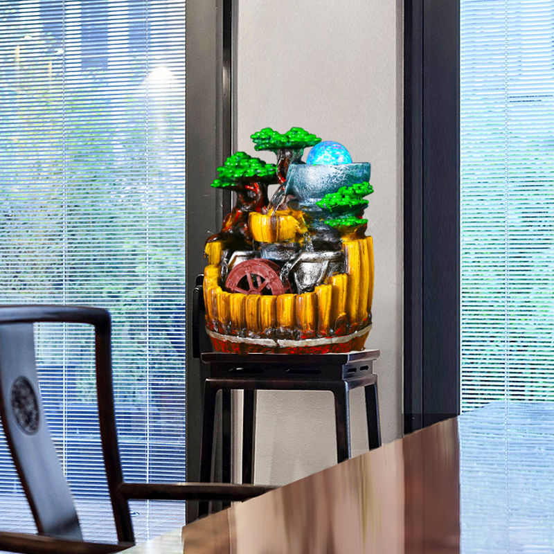 Feng shui dekorativna skulptura s tekućom vodom za dnevni boravak i ured – urezbena od smole (Materijal: smola; Obrada: urezbena; Površina: druga)