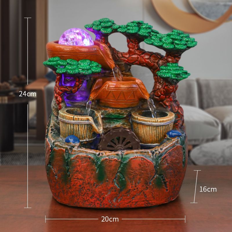 Feng shui dekorativna skulptura s tekućom vodom za dnevni boravak i ured – urezbena od smole (Materijal: smola; Obrada: urezbena; Površina: druga)