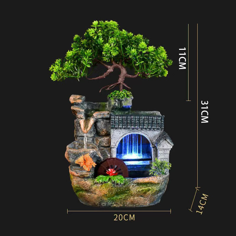 Feng shui dekorativna skulptura s tekućom vodom za dnevni boravak i ured – urezbena od smole (Materijal: smola; Obrada: urezbena; Površina: druga)