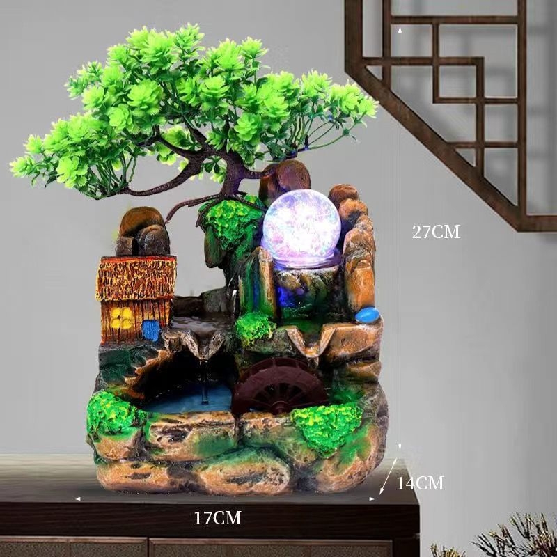 Feng shui dekorativna skulptura s tekućom vodom za dnevni boravak i ured – urezbena od smole (Materijal: smola; Obrada: urezbena; Površina: druga)