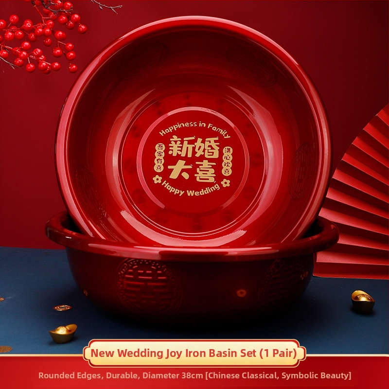 Vas esküvői mosdókagylók készlet – pár a hozományhoz és esküvői dekorációhoz, szöveges mintázat, rögzítés ragasztószalaggal, standard csomagolás