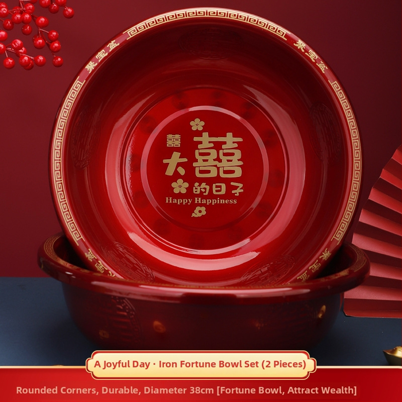 Vas esküvői mosdókagylók készlet – pár a hozományhoz és esküvői dekorációhoz, szöveges mintázat, rögzítés ragasztószalaggal, standard csomagolás