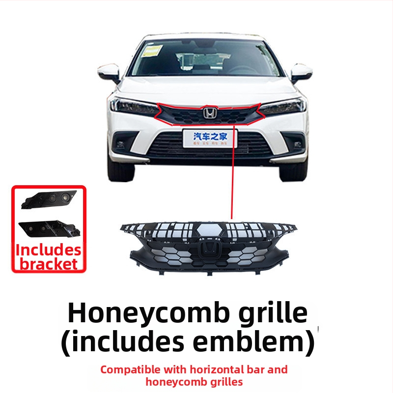 Chladičová mriežka s hexagonálnym vzorom pre Honda Civic 11. generácie, kovová konštrukcia, kompatibilná s manuálnou prevodovkou, originálna továrenská montáž