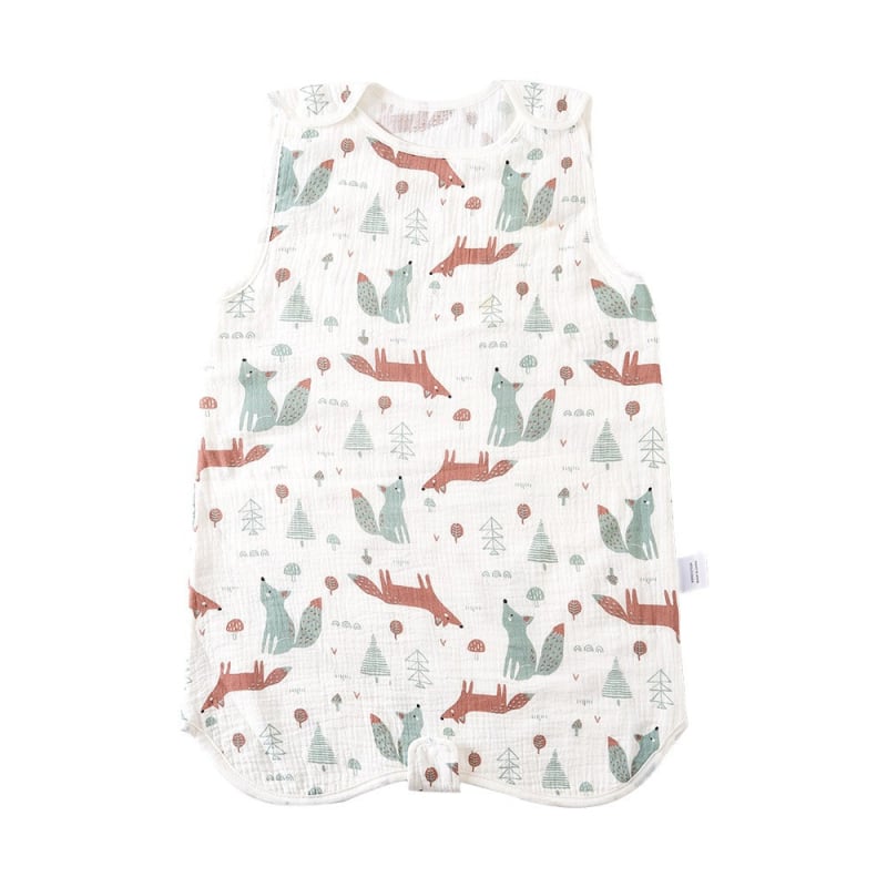 Spavaća vreća za bebe u vestnom stilu, bez rukava, od čistog pamuka (≥95%), podstava i punilo od pamuka; pogodno za ljeto, proljeće i jesen.