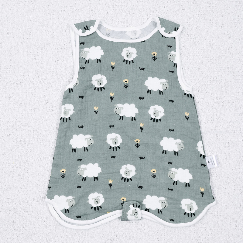 Spavaća vreća za bebe u vestnom stilu, bez rukava, od čistog pamuka (≥95%), podstava i punilo od pamuka; pogodno za ljeto, proljeće i jesen.