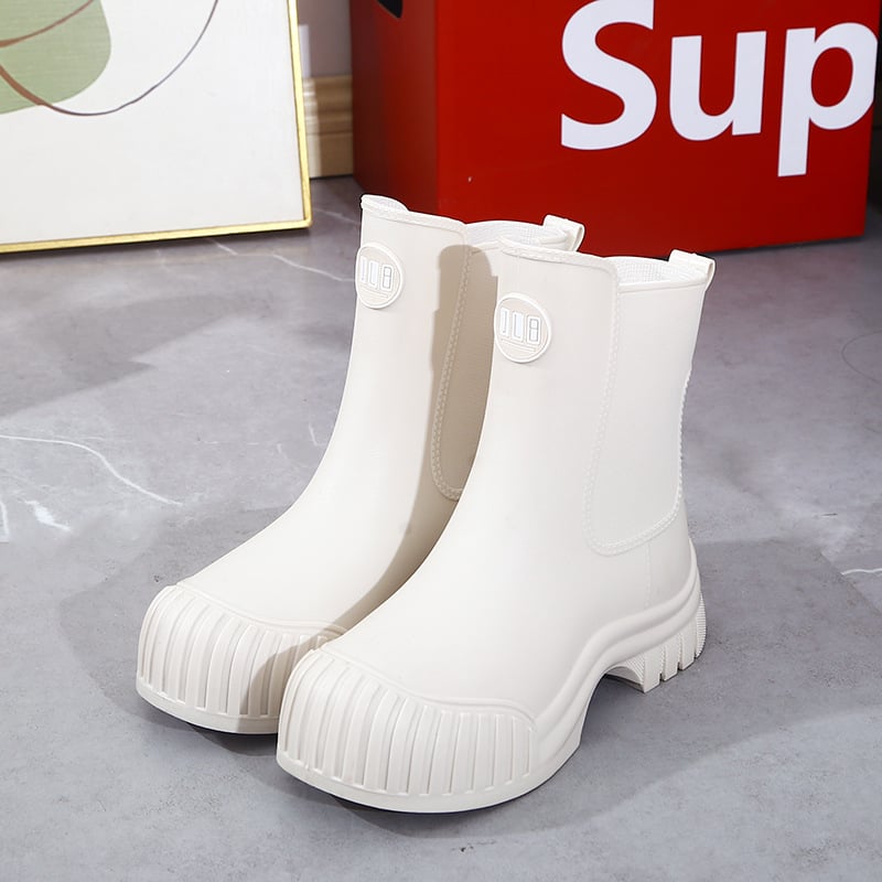 Cizme de ploaie pentru femei din PVC – înălțime medie a gambelor, talpă îngroșată, toc mic 1–3 cm